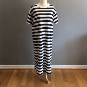 Old Navy Cream and Navy Striped Cotton Dress , Size L